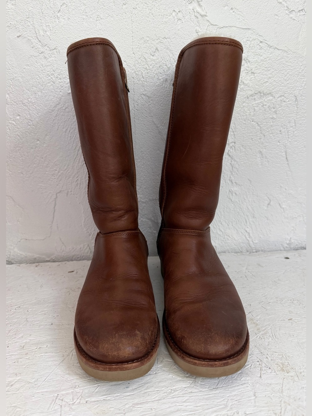 UGG Abree II Brown Side Zip Sherpa Lined Sheep Calf Height Boots 1016587 Size 7 - Picture 2 of 9
